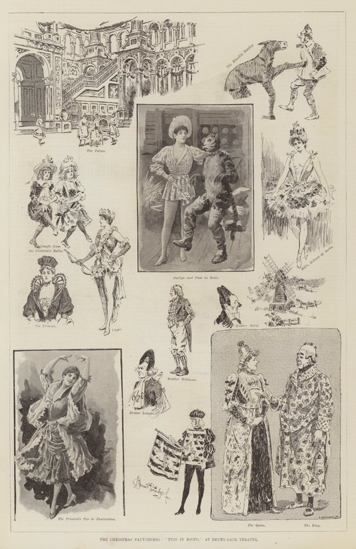 The Christmas Pantomimes, Puss in Boots, på Drury-Lane Theatre av Bernard Partridge