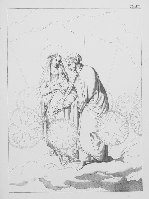 Dantes guddommelige komedie, Paradiso (himmelen), plansje XII (lito) av Bernhard Schuler