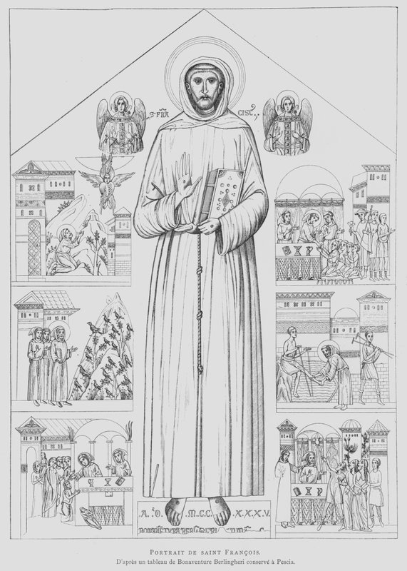 Portrett av den hellige Frans av Assisi (litho) av Bonaventura Berlinghieri