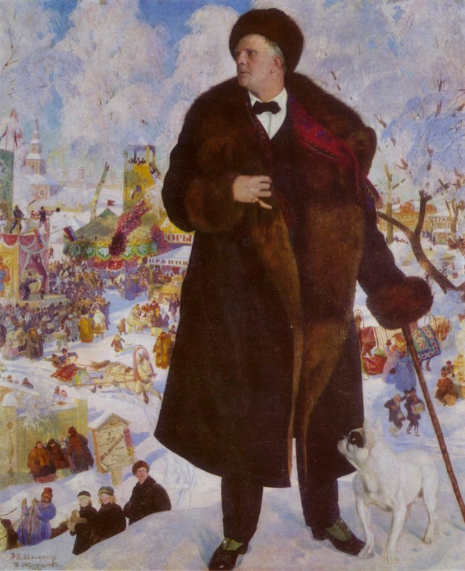 Portrett av den russiske operasangeren Feodor Chaliapin av Boris Mikhailovich Kustodiev