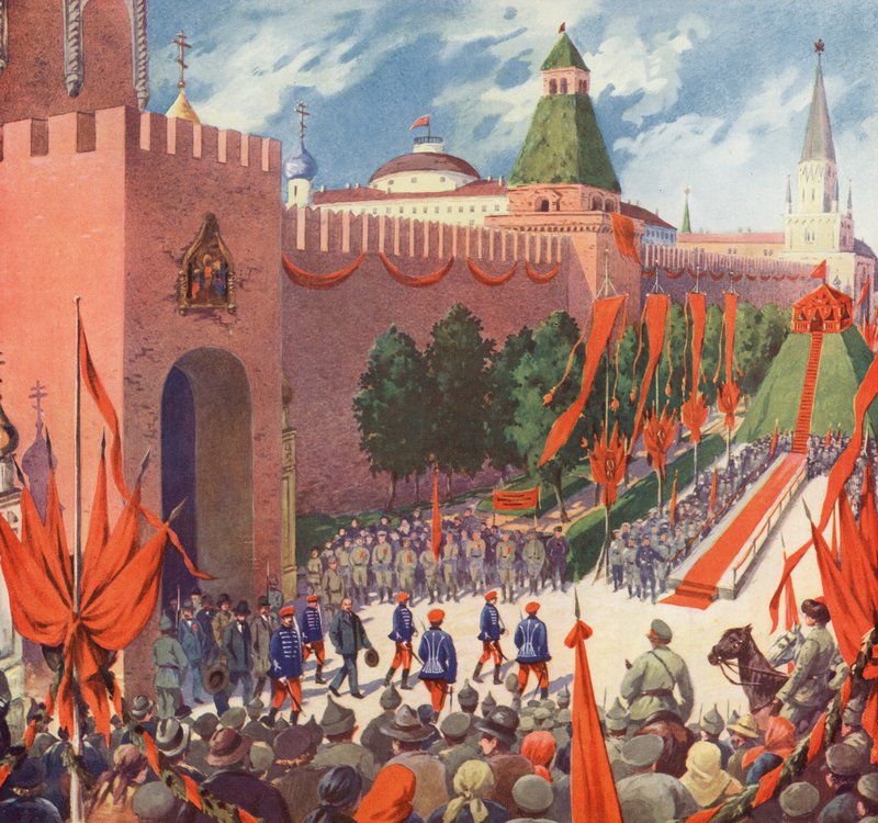 Festival til minne om den tredje kommunistiske internasjonale i Moskva (farge litho) av Boris Vasilievich Zvorykin