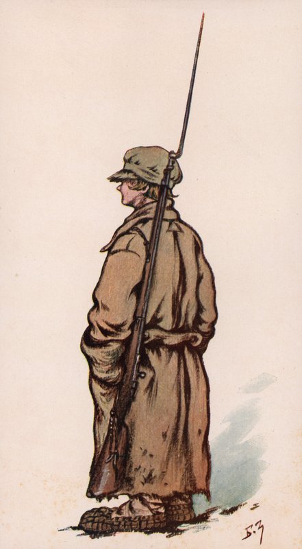 Ung soldat fra den røde hæren, russisk borgerkrig (farge litho) av Boris Vasilievich Zvorykin
