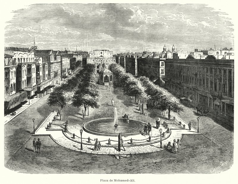Mohammed Ali-plassen, Alexandria, Egypt (litho) av Bruno Heinrich Strassberger