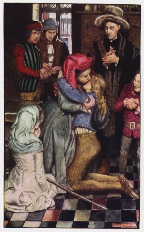 Illustrasjon for The Cloister and The Hearth av Charles Reade (farge litho) av Byam (after) Shaw