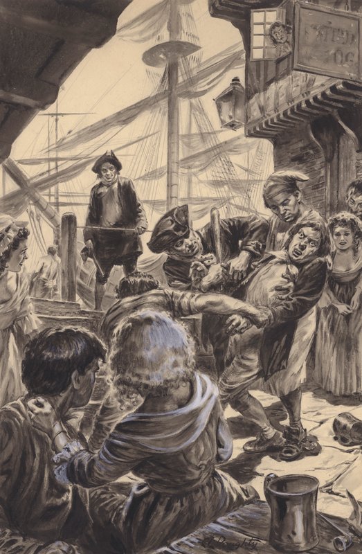 En pressegjeng sikrer offeret sitt (gouache på papir) av C.L. Doughty