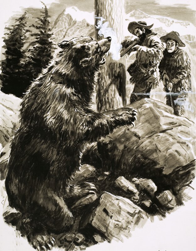 Amerikansk grizzlybjørn blir skutt av pelsjegere av C.L. Doughty