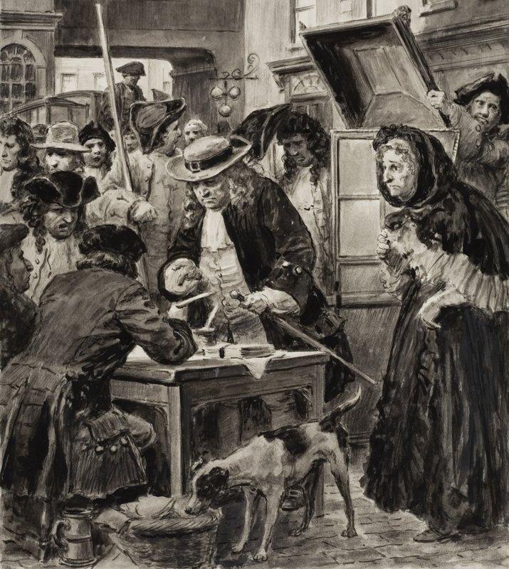 En pantelåner fra det attende århundre og kundene hans (gouache på papir) av C.L. Doughty
