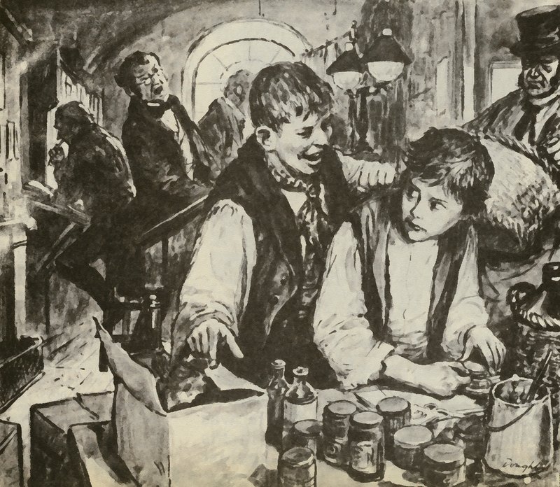 Charles Dickens som gutt i svertefabrikken (lito) av C.L. Doughty