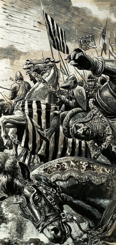 Franskmenn under ild i slaget ved Agincourt av C.L. Doughty