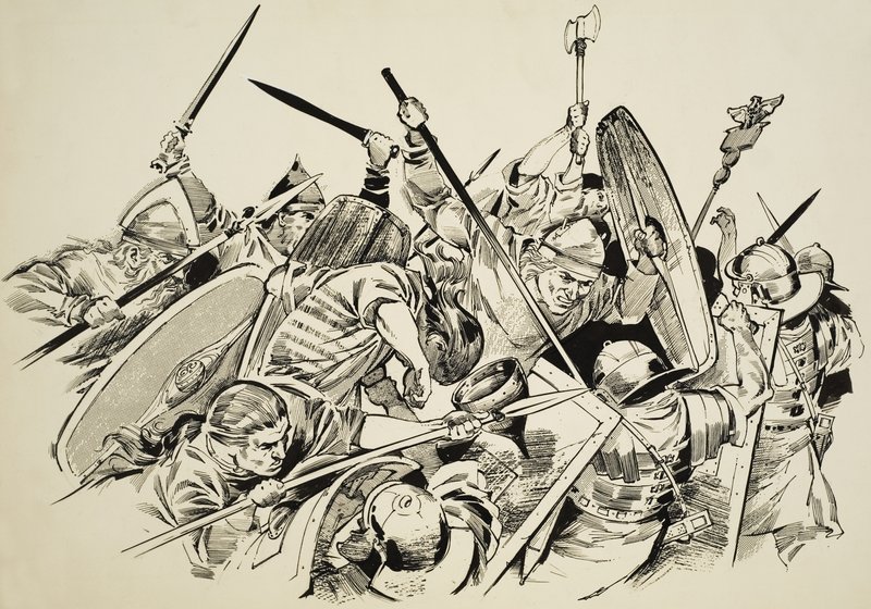 Gallere mot romere (gouache på papir) av C.L. Doughty