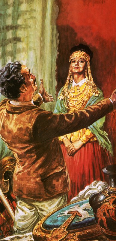 Heinrich Schliemann pryder sin kone med ornamenter gravd opp på stedet for det gamle Troja av C.L. Doughty