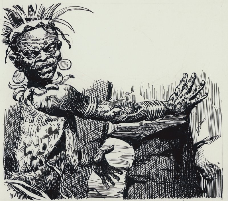 Illustrasjon til Kong Salomos gruver (gouache på papir) av C.L. Doughty
