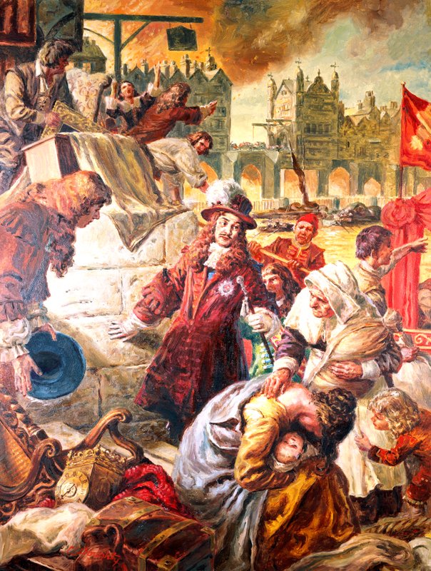 Kong Karl II (1630–1685) den store brannen i London av C.L. Doughty