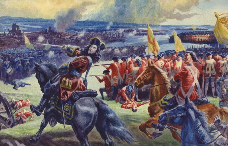 Kong Georg II i slaget ved Dettingen () (gouache på papir) av C.L. Doughty