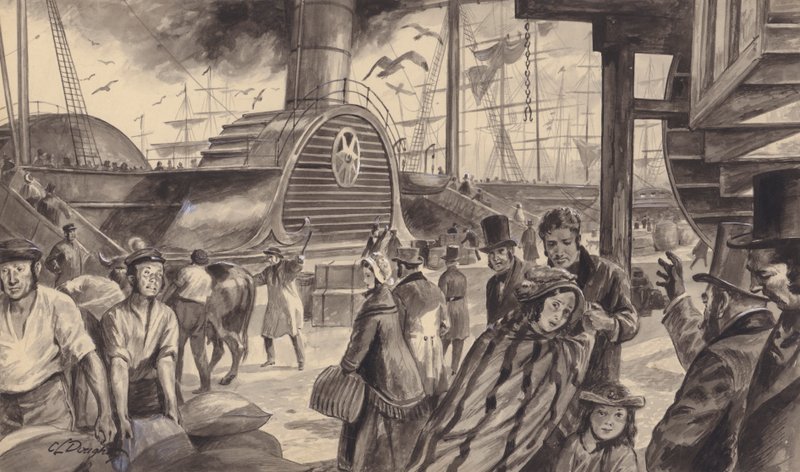 Cunard Companys dampskip The Britannia, som startet en annenhver ukesrute til Amerika i 1840 (gouache på papir) av C.L. Doughty