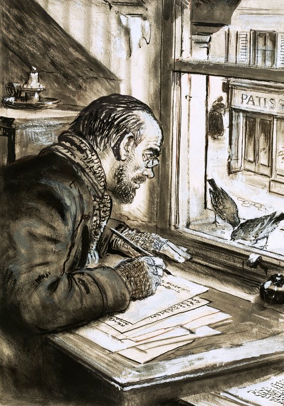 Ordkrigeren, Emile Zola (gouache på papir) av C.L. Doughty