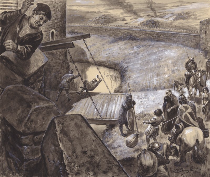 Uidentifisert historisk scene (gouache på papir) av C.L. Doughty