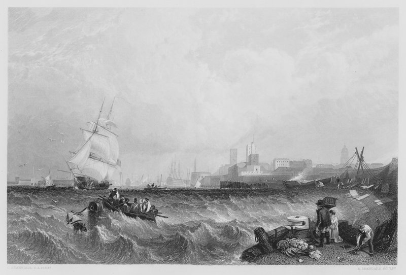 Portsmouth Harbour, fra bildet i Royal Collection (gravering) av C. (after) Stanfield