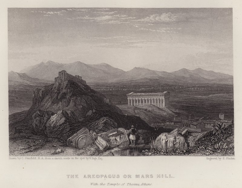 Areopagos eller Mars Hill, med Theseus-tempelet Athen (farge litho) av C. (after) Stanfield