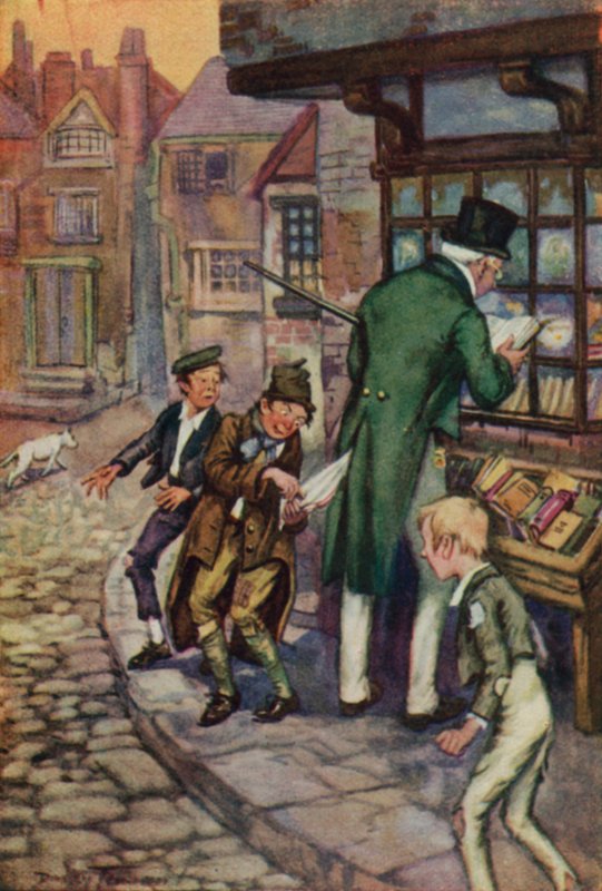 Illustrasjon for Oliver Twist av Charles Dickens (litho-farge) av C. Dudley (after) Tennant