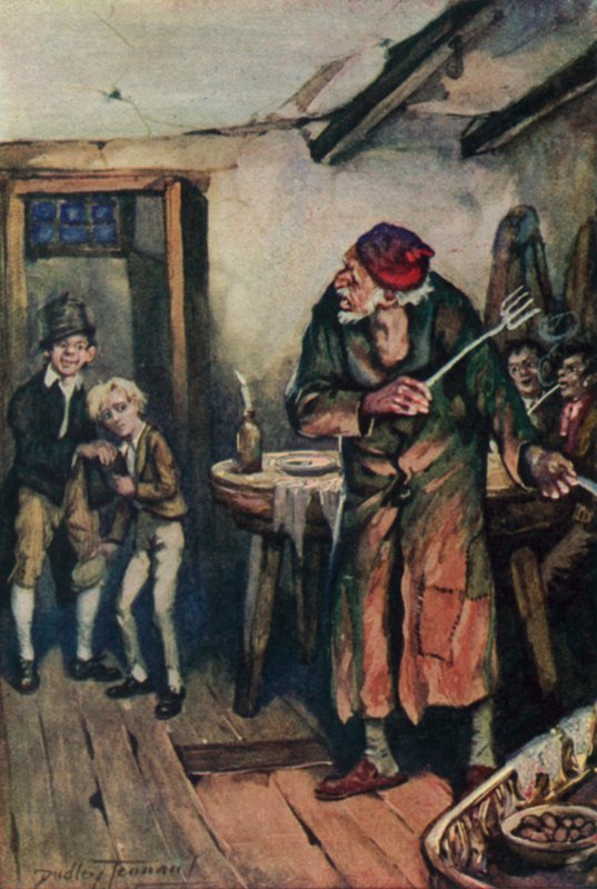 Illustrasjon for Oliver Twist av Charles Dickens (litho-farge) av C. Dudley (after) Tennant