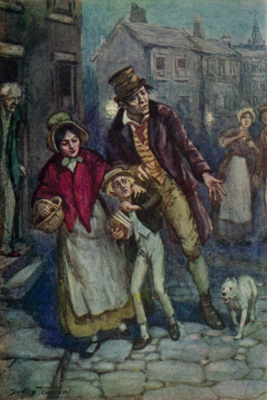 Illustrasjon for Oliver Twist av Charles Dickens (litho-farge) av C. Dudley (after) Tennant