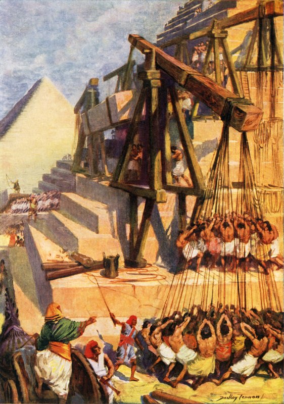 Bygge en pyramide (farge litho) av C. Dudley Tennant