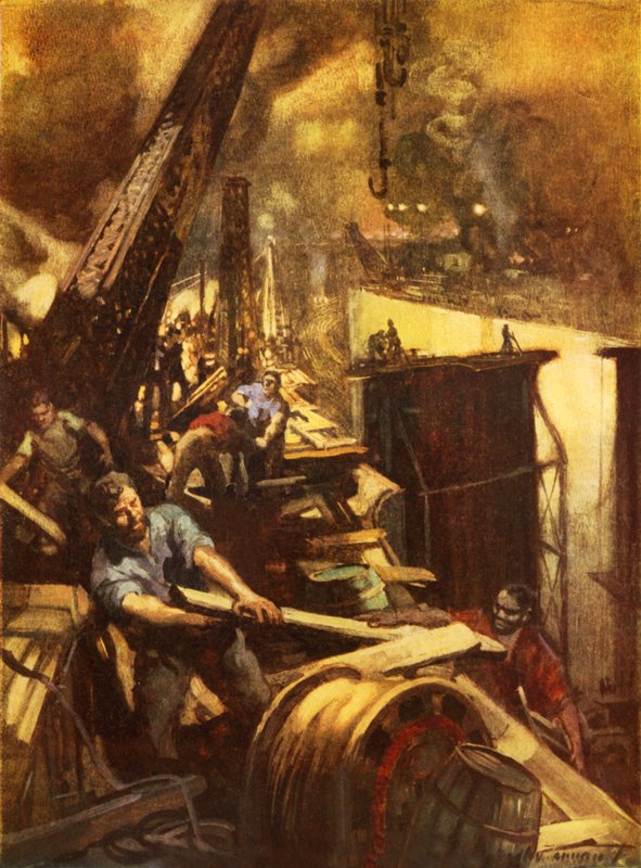 Opprettelsen av Panamakanalen (farge litho) av C. Dudley Tennant