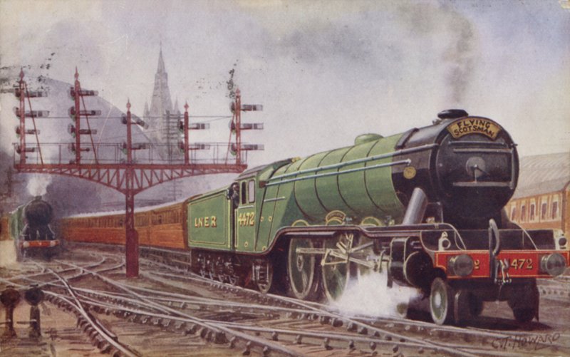 London og North Eastern Railway Flying Scotsman tog fra Kings Cross Station, London av C. T. Howard