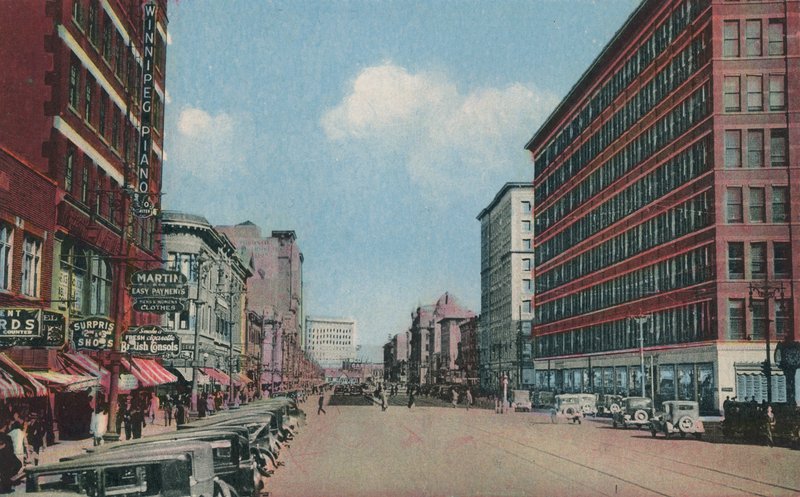 Portage Avenue sett mot øst, Winnipeg, Manitoba, Canada (fargefoto) av Canadian Photographer