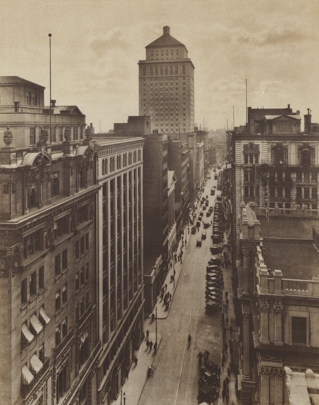 St. James Street, bank- og forretningssenteret (s/h-bilde) av Canadian Photographer