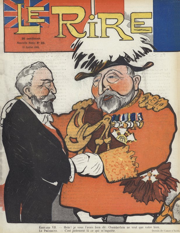 Frankrikes president Loubet og kong Edward VII. Illustrasjon for Le Rire av Caran d Ache