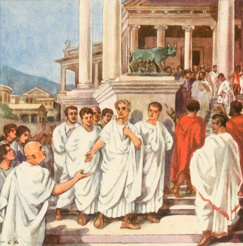 Cæsar på vei til Capitol (forbedret fargelitografi) av Carl Arriens