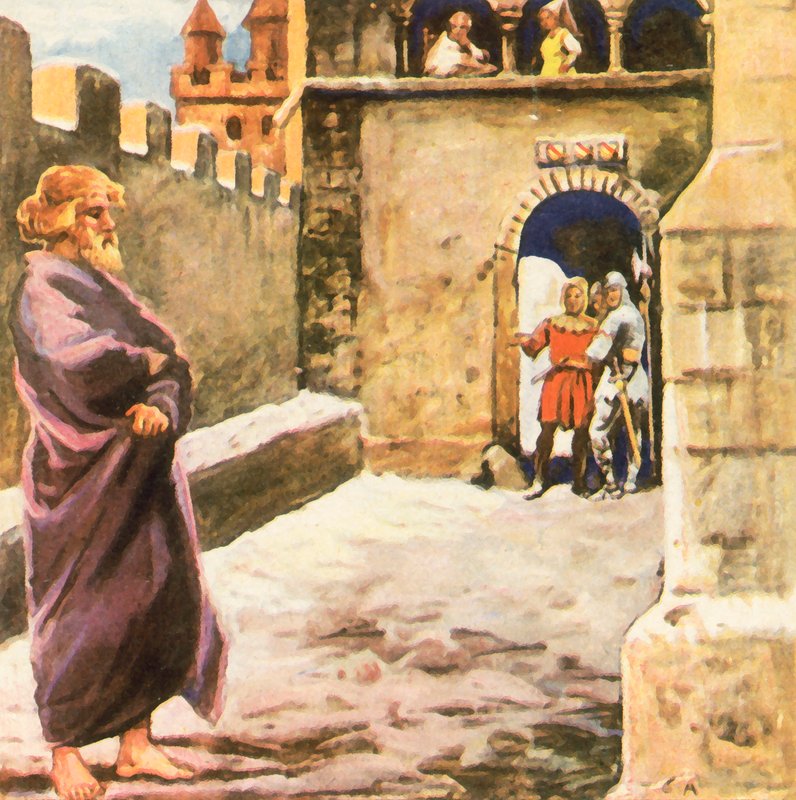 Keiser Henrik IVs botsprosesjon i Canossa (forbedret fargelitografi) av Carl Arriens