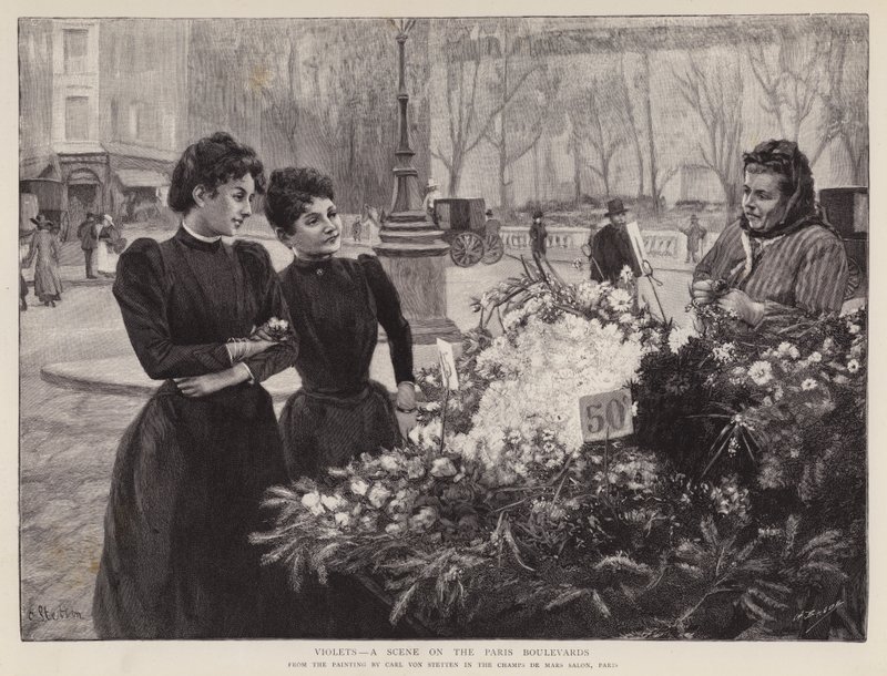 Fioler - en scene på Paris Boulevards, maleri i Champs de Mars-salongen, Paris (litho) av Carl Ernest von Stetten
