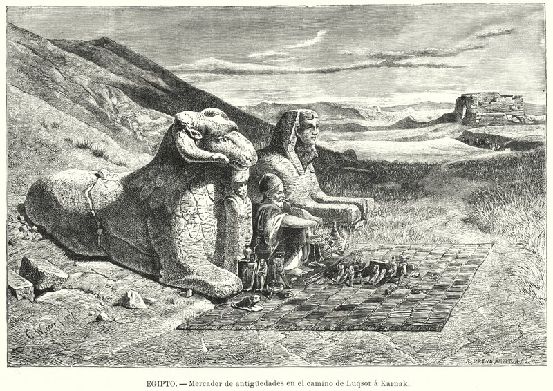 Antikvitetselger på veien fra Luxor til Karnak, Egypt (litho) av Carl Friedrich Heinrich (after) Werner