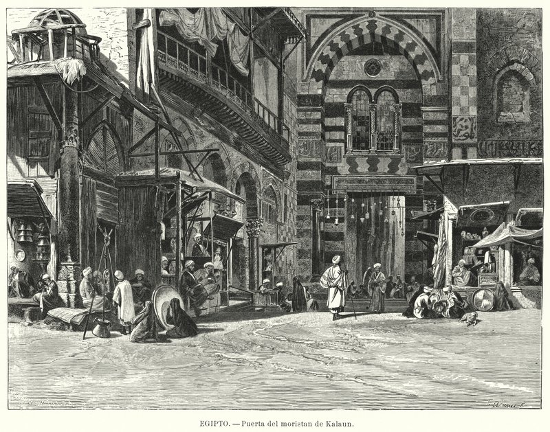 Inngang til komplekset i Qalawun, Kairo, Egypt (litho) av Carl Friedrich Heinrich (after) Werner