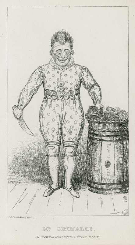 Mr Joseph Grimaldi som klovn i Harlequin og Friar Bacon av Carl Georg Adolph Hasenpflug