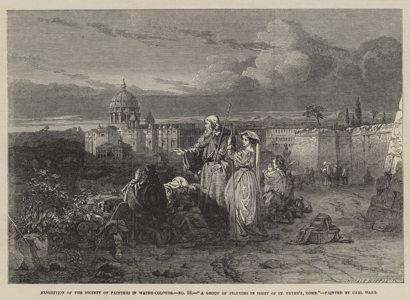 En gruppe pilegrimer i sikte av Peterskirken, Roma av Carl Haag