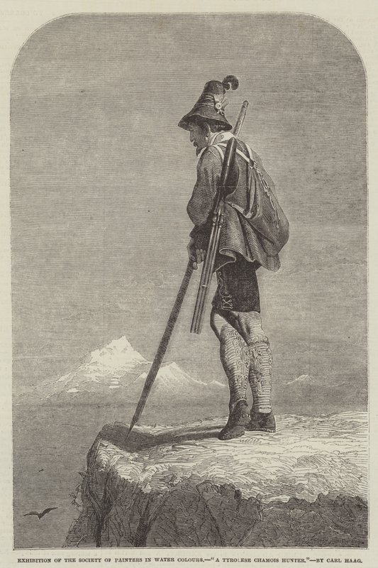 Utstilling av Society of Painters in Water Colours, A Tyrolese Chamois Hunter av Carl Haag