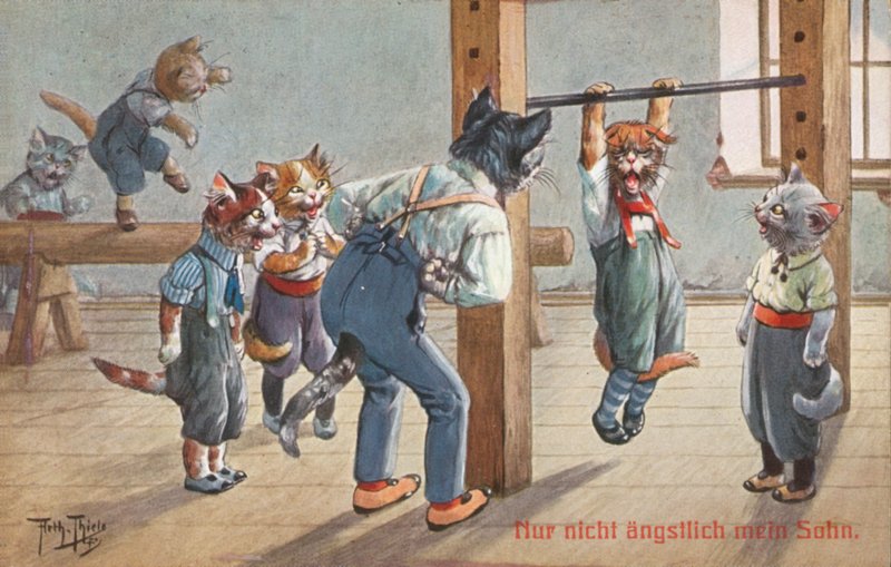 Humoristisk kattepostkort (farge litho) av Carl Robert Arthur Thiele