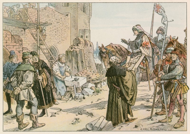 Frederick II ved leggingen av grunnlaget for slottet ved elven Spree i 1443 av Carl Rohling