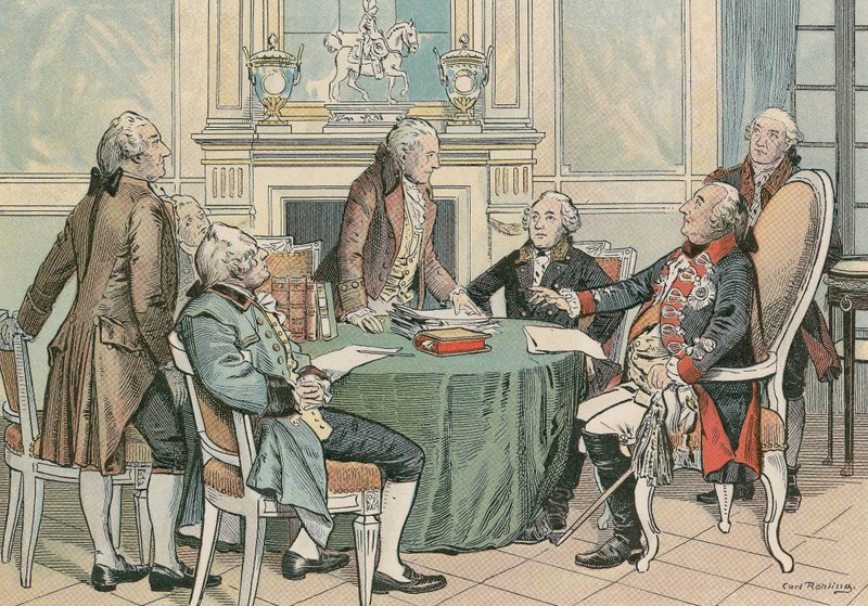 Frederick William II, konge av Preussen (1744-1797) på en konsultasjon om den prøyssiske generelle sivilloven (rundt 1790) av Carl Rohling
