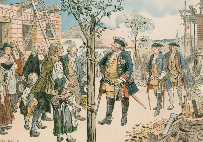 Frederick William I (1688-1740) med fordrevne Salzburgere i Øst-Preussen i 1739 av Carl Rohling