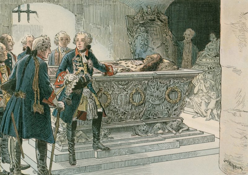 Fredrik den store (1712-1786) ved kisten til den store kurfyrsten av Carl Rohling