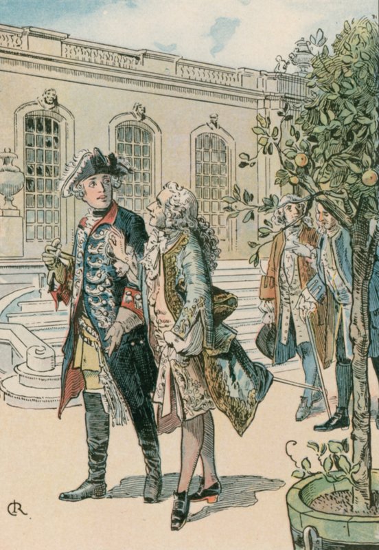 Fredrik den store (1712-1786) i samtale med den franske filosofen Voltaire (1694-1778) av Carl Rohling