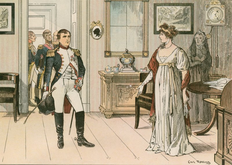 Dronning Louise av Preussen (1776-1810) og Napoleon I (1769-1821) ved Tilsit i 1807 under undertegningen av den andre Tilsit-traktaten av Carl Rohling