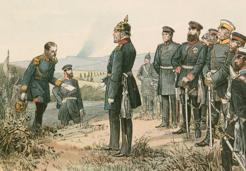 Wilhelm I, konge av Preussen og keiser av Tyskland (1797-1888), mottok Napoleon IIIs overgivelse i 1870 etter slaget ved Sedan av Carl Rohling
