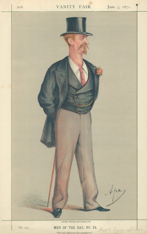 Kaptein Eyre Shaw, han fortjener sin popularitet, 3. juni 1871, tegneserie Vanity Fair av Carlo Pellegrini