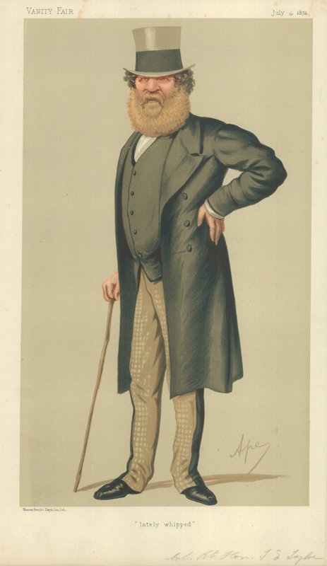 Oberst The Right Hon Thomas Edward Taylor, nylig pisket, 4. juli 1874, Vanity Fair tegneserie av Carlo Pellegrini
